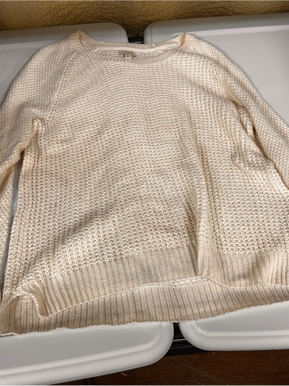 Relaxed Cream Waffle-Knit Long Sleeve Top Size PL